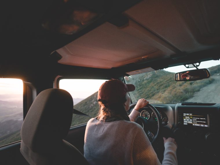 road trip girl driving car