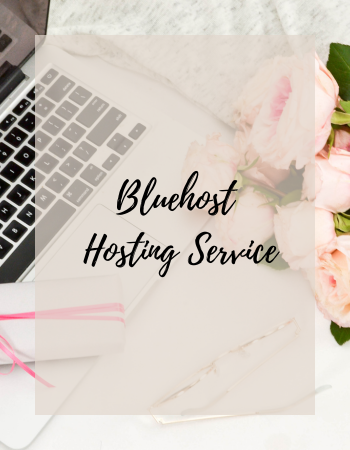 Bluehost Hosting Service image with laptop and flower background